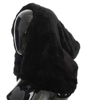 Dolce & Gabbana Black Weasel Fur Crochet Hood Scarf Hat - One Size