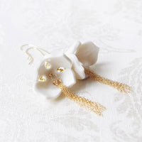 POPORCELAIN - Original Porcelain Snowdrop Flower Tassel Earrings