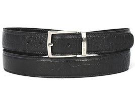 PAUL PARKMAN Men's Crocodile Embossed Calfskin Leather Belt Hand-Painted Black (ID#B02-BLK)