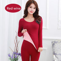 VELVET - Original New Winter Thermal Underwear Women Wool Eamless Long John Women Set Velvet Thick Second Thermal Female Skin Fleece Two Piece Set