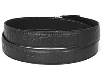 PAUL PARKMAN Men's Crocodile Embossed Calfskin Leather Belt Hand-Painted Black (ID#B02-BLK)