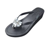 Original Woman Shoes Crystal Heart - Rhinestone Mid Wedge Flip Flops