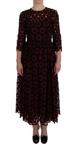 Dolce & Gabbana Red Floral Ricamo A-Line Shift Dress - Taglia IT40-S