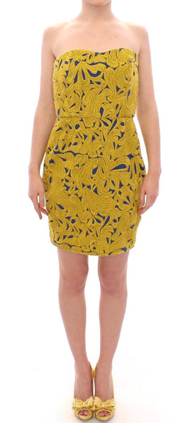 SACHIN & BABI Mini Shift Dress giallo blu senza spalline - IT42-M