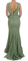 Dolce & Gabbana Green Floral Lace Sheath Maxi Dress - Size IT40-S