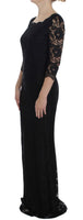 Dolce&Gabbana Maxi vestito lungo in pizzo floreale nero con pizzo-IT40-S