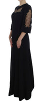 Dolce & Gabbana Nero Maxi abito elasticizzato in lana Ricamo - IT38-XS