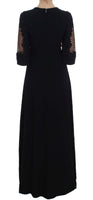 Dolce & Gabbana Nero Maxi abito elasticizzato in lana Ricamo - IT38-XS