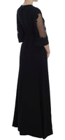 Dolce & Gabbana Nero Maxi abito elasticizzato in lana Ricamo - IT38-XS