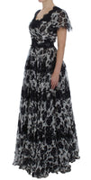 Dolce & Gabbana Black Silk Floral Lace Ricamo Ball Maxi Dress - Size IT42-M