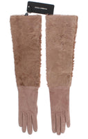 Dolce & Gabbana Beige Suede Xiangao Fur Elbow Gloves - Size 75S