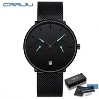 Mens Watches CRRJU Full Steel Casual Waterproof Watch for Man Sport Quartz Watch Men's Dress Calendar Watch Relogio Masculino