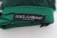 Dolce & Gabbana Green Leather Xiangao Fur Elbow Gloves - Size 75S