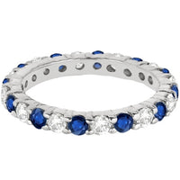 Original Eternity Diamond and Blue Sapphire Ring Band 14k White Gold (2.35ct)