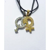 Pair of necklaces symbols Male-Female with glitter