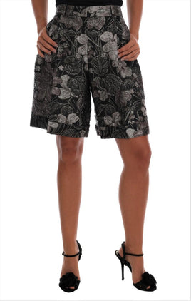 Dolce & Gabbana Gray Floral Brocade High Waist Shorts - Size IT40-S