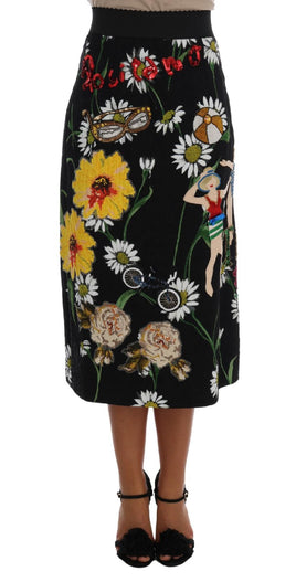 Dolce & Gabbana Black Embellished Daisy Brocade Skirt - Size IT42-M