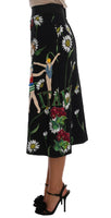 Dolce & Gabbana Black Embellished Daisy Brocade Skirt - Size IT42-M