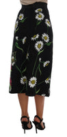 Dolce & Gabbana Black Embellished Daisy Brocade Skirt - Size IT46-XL