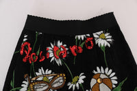 Dolce & Gabbana Black Embellished Daisy Brocade Skirt - Size IT46-XL