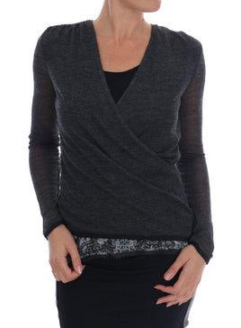 Ermanno Scervino Gray Wool Lace Top Long Sleeved T-shirt - Size IT40-XS