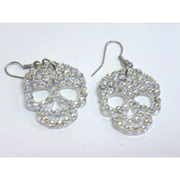 Pair of earrings with rhinestone skull - Color White - Plastic