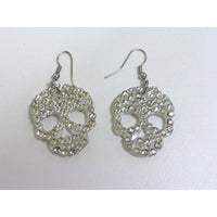 Pair of earrings with rhinestone skull - Color White - Plastic