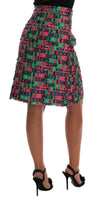 Dolce & Gabbana Pink Green Jacquard Pencil Skirt - Size IT44-L