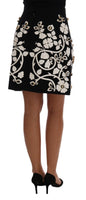 Dolce & Gabbana Black Crystal Floral Pencil Skirt - Size IT42-M