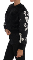 Dolce & Gabbana Black Fur Floral Brocade Zipper Sweater - Size IT36-XS