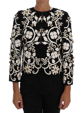 Dolce & Gabbana Black Baroque Floral Crystal Jacket - Size IT40-S