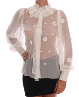 Dolce & Gabbana White Daisy Applique Silk Shirt - Size IT36-XS