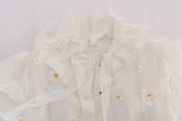 Dolce & Gabbana White Daisy Applique Silk Shirt - Size IT36-XS