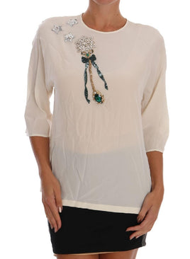 Dolce & Gabbana White SICILY Crystal Blouse - Size IT42-M