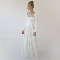 BLUSHFASHION - Original Bestseller Ivory Square Neckline Minimalist Satin Wedding Dress #1351