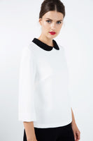 CONQUISTA FASHION - Original Cream Top With Βlack Peter Pan Collar