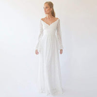 BLUSHFASHION - Original Bestseller Off the Shoulder Wrap Wedding Dress With Bell Sleeves #1279