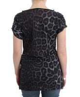 Top con scollo a V leopardo grigio Cavalli - Taglia IT42-M