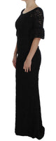 Dolce&Gabbana Maxi vestito aderente lungo in pizzo floreale nero-IT36-XS