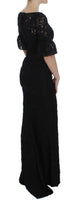 Dolce&Gabbana Maxi vestito aderente lungo in pizzo floreale nero-IT36-XS