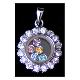 Pendant in 925 sterling silver with colored synthetic diamonds