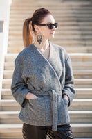 2KSTYLE - Original Grey Wool Wrap Belted Jacket