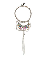 Original Bib Necklace With Pink Agate Stones and Brass, Crystals and Crystal Chains, Glass Beads, and Charms.