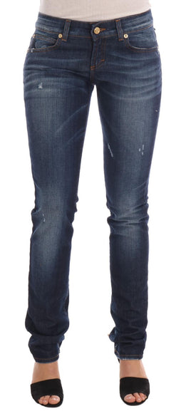 Jeans bassi skinny in cotone lavato elasticizzato blu lavato - W30