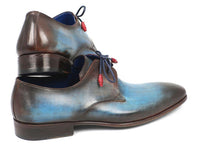 Paul Parkman Blue & Brown Hand-Painted Derby Shoes (ID#326-BLUBRW)