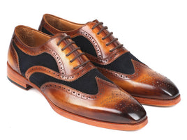 Paul Parkman Brown Leather & Navy Suede Wingtip Oxfords (ID#228NV65)