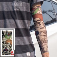 10 Pc Fake Temporary Tattoo Sleeves Tattoos Full Long Slip on Arm Tattoo Sleeve Kit Men Elastic Nylon Glove Tattoos Black Skull Design