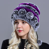 Original Women's Winter Warm Rabbit Hats With Pearls Fashion Female Ball Caps