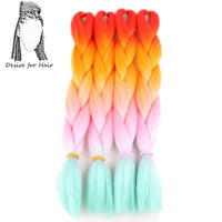 Desire for Hair 10packs Per Lot 24inch 100g Heat Resistant Synthetic Ombre Jumbo Braiding Box Hair Red Yellow Blue Green 4 Tone