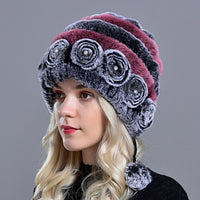 Original Women's Winter Warm Rabbit Hats With Pearls Fashion Female Ball Caps